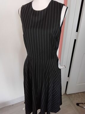 Ralph Lauren Black Midi Dress with White Pinstripes